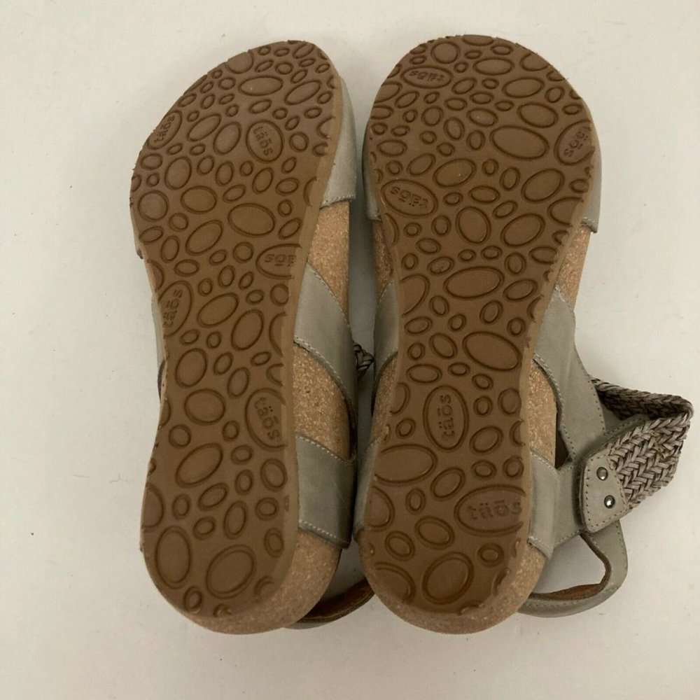 Taos Bonnie Sandals Women's 39 US 8-8.5 Gray Leather Hook Loop Closure Braided - Picture 3 of 7